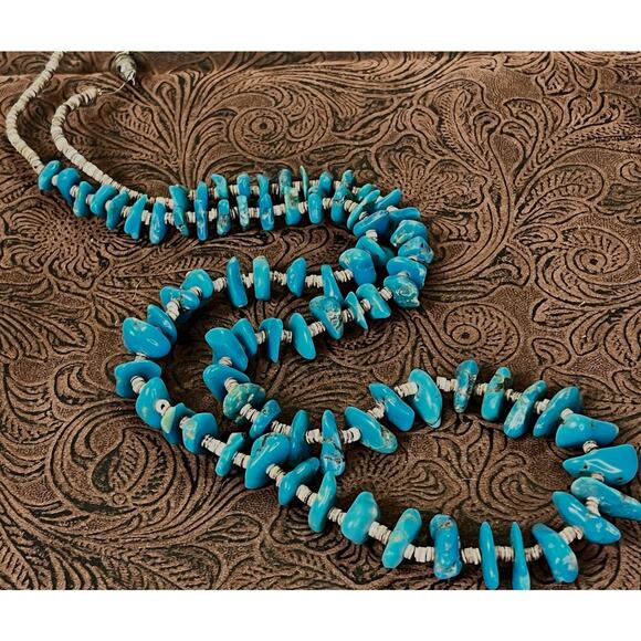 Vintage Native American Navajo Graduated Turquoise and Heishi Bead Necklace 24” - Picture 10 of 15